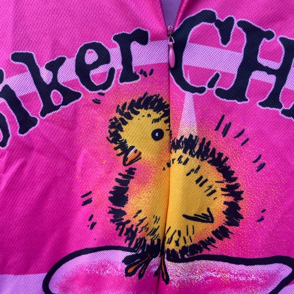 Women’s Biker Chick bicycle top back pockets Precaryous what is life size l - Picture 2 of 6